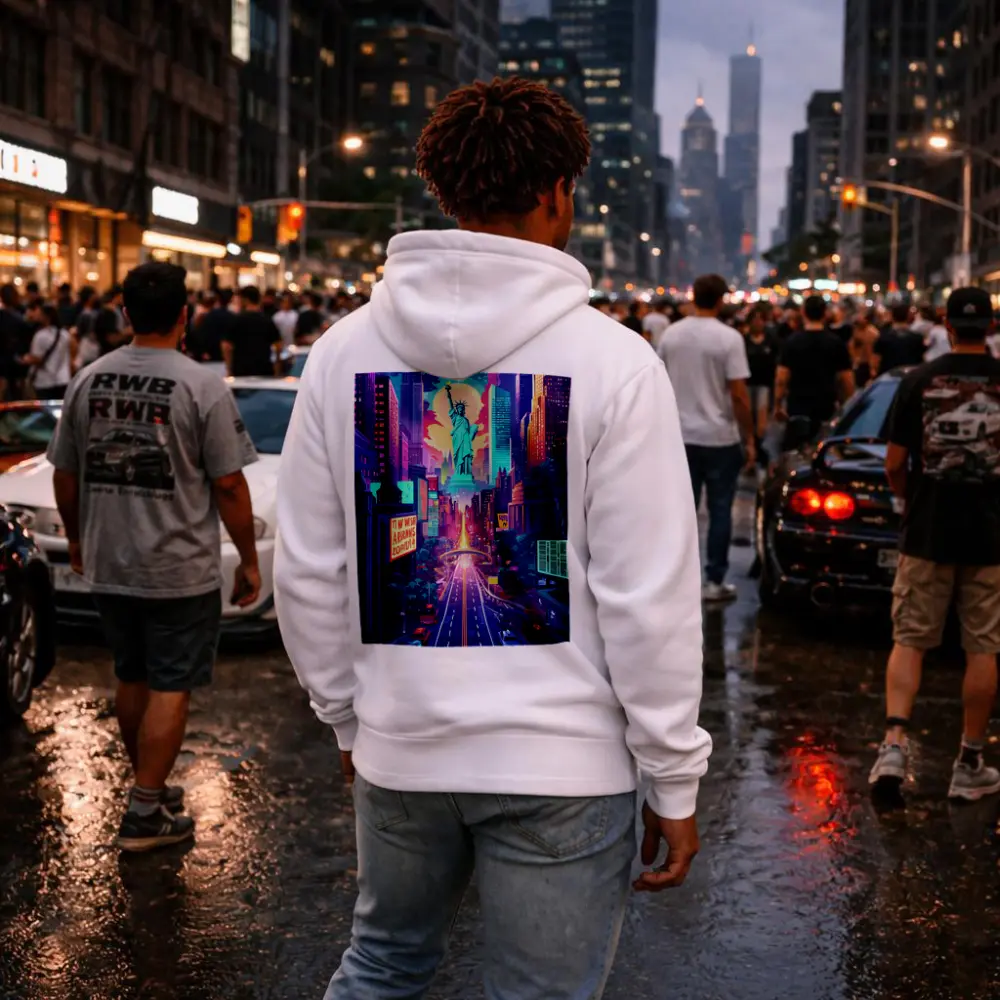 Statue of Liberty Neon New York Cityscape Art – Hoodies