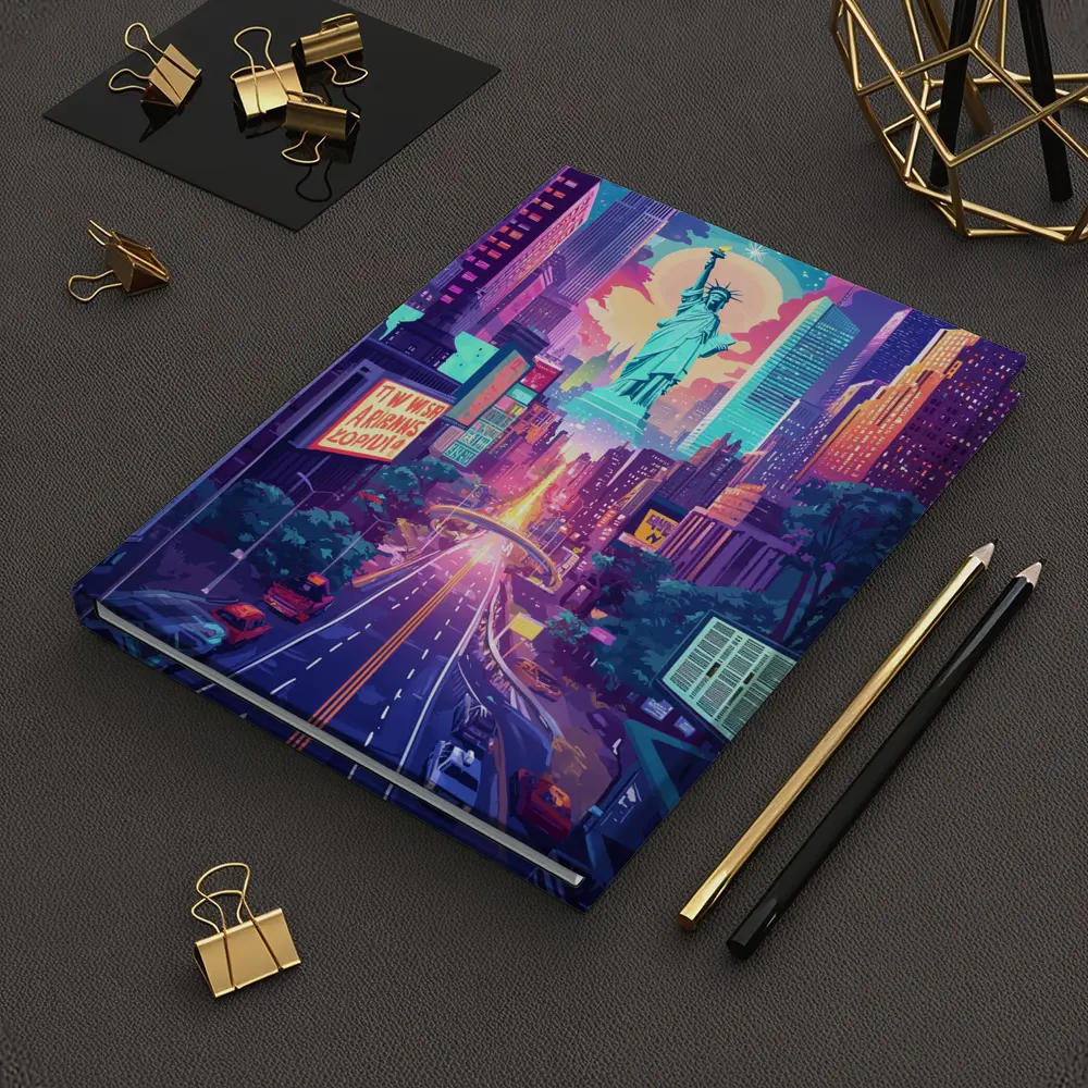 Statue of Liberty Neon New York Cityscape Art – Notebooks