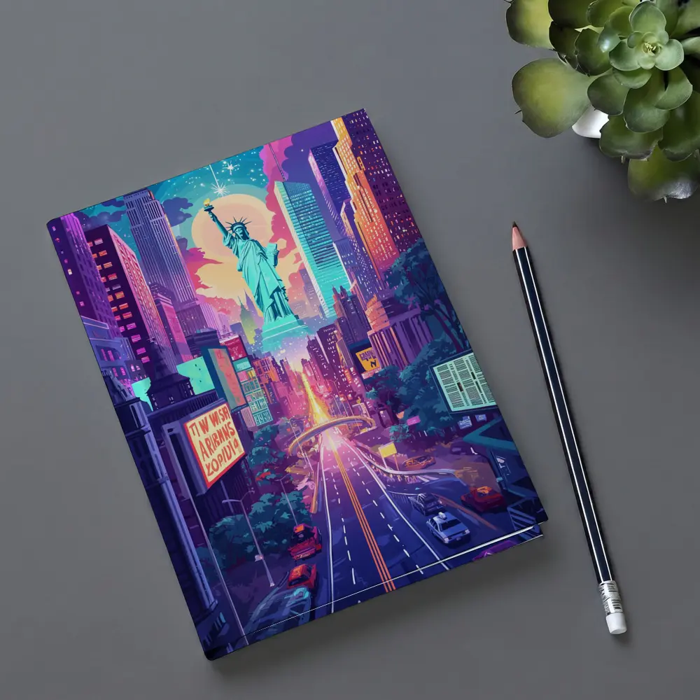 Statue of Liberty Neon New York Cityscape Art – Notebooks