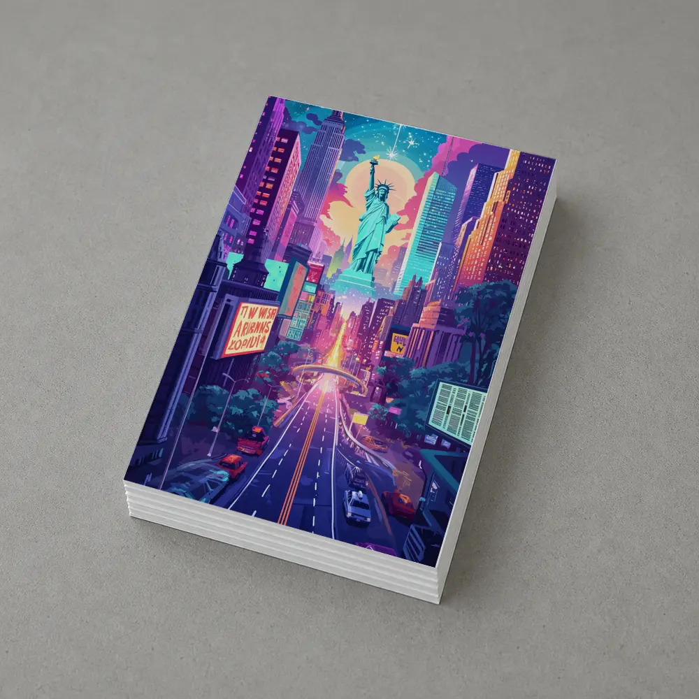 Statue of Liberty Neon New York Cityscape Art – Postcards