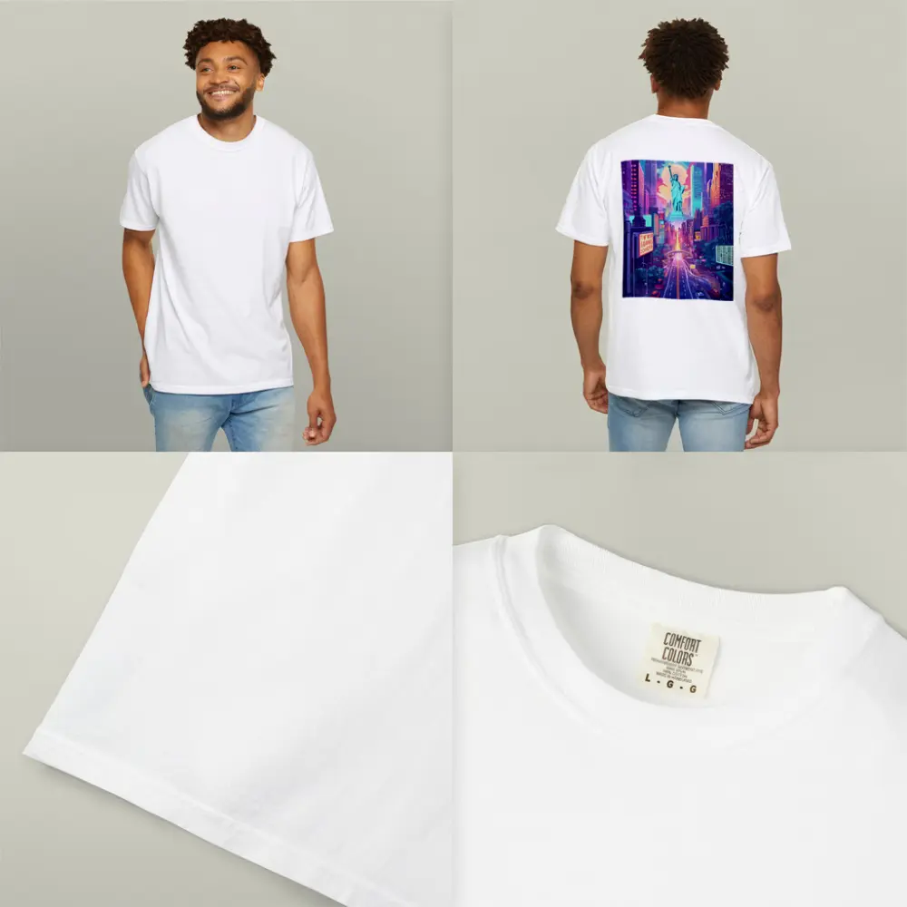 Statue of Liberty Neon New York Cityscape Art – T-Shirts