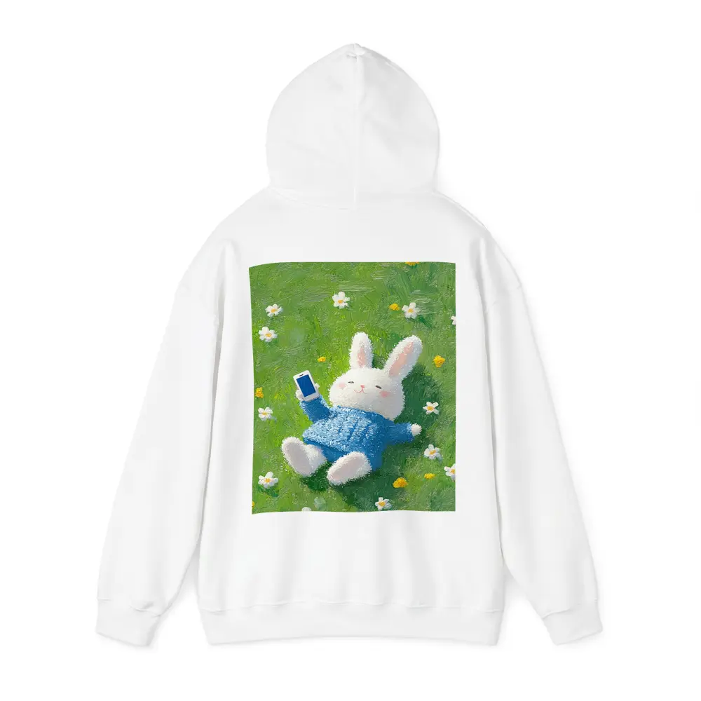 Cute White Bunny Relaxing On Flower Meadow – Hoodies