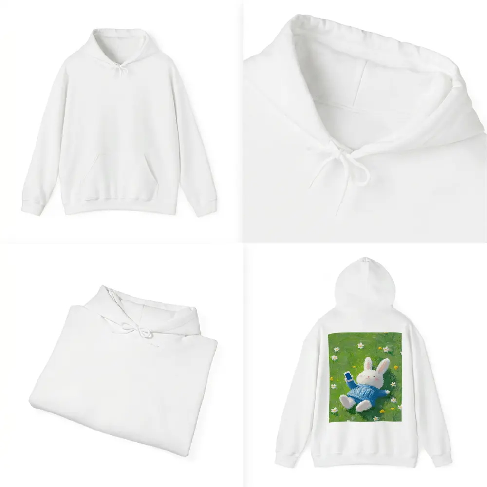 Cute White Bunny Relaxing On Flower Meadow – Hoodies