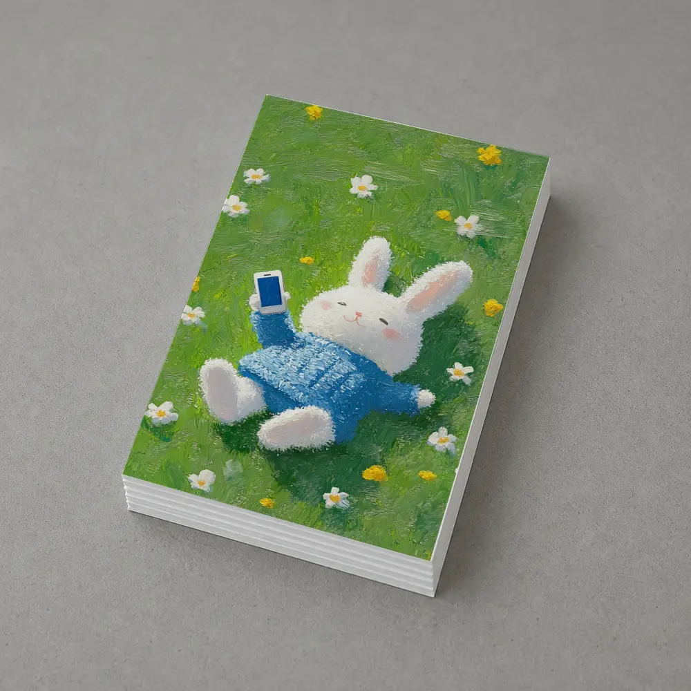 Cute White Bunny Relaxing On Flower Meadow – Postcards