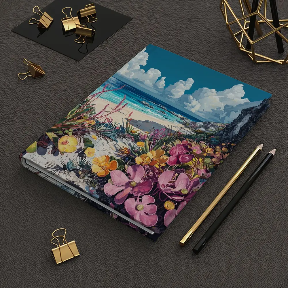 Coastal Wildflowers Beach Ocean Cliff Painting – Notebooks