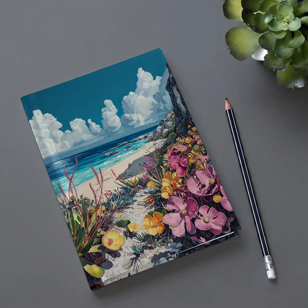 Coastal Wildflowers Beach Ocean Cliff Painting – Notebooks
