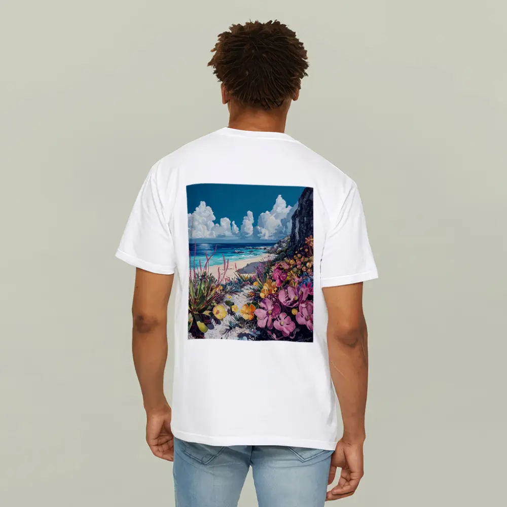 Coastal Wildflowers Beach Ocean Cliff Painting – T-Shirts