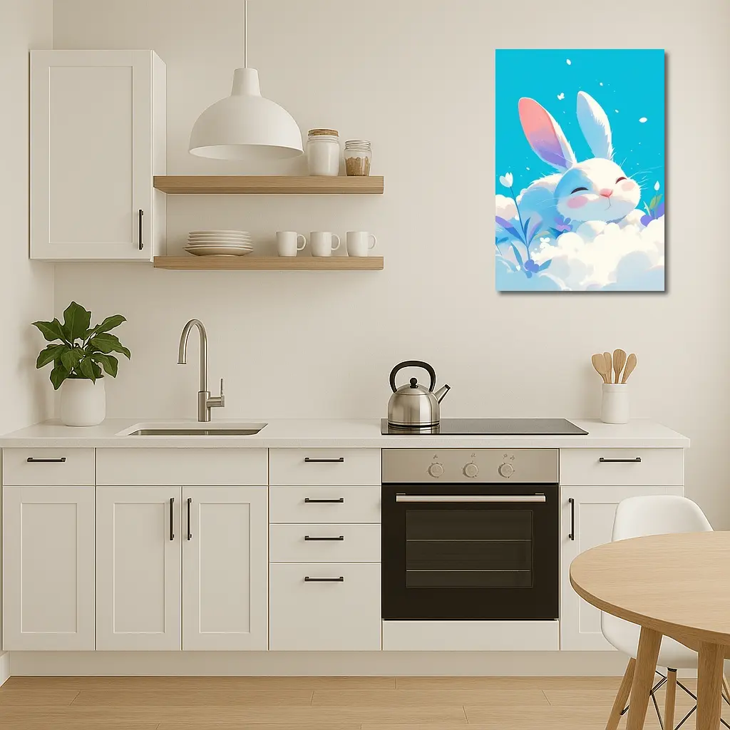 Cute White Bunny Sleeping on Clouds – Wall Art