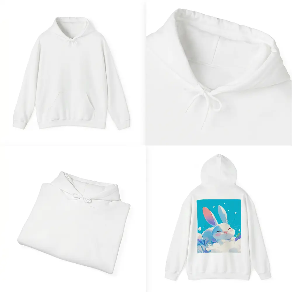 Cute White Bunny Sleeping on Clouds – Hoodies