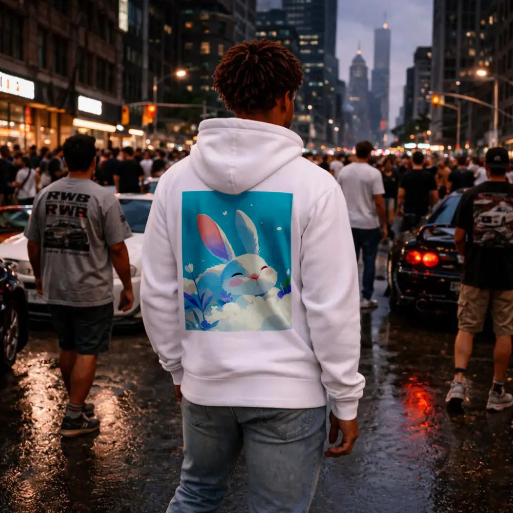 Cute White Bunny Sleeping on Clouds – Hoodies