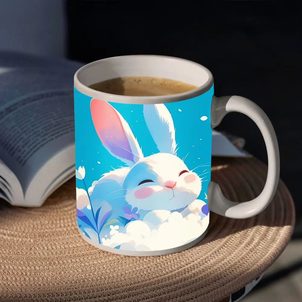 Cute White Bunny Sleeping on Clouds – Mugs