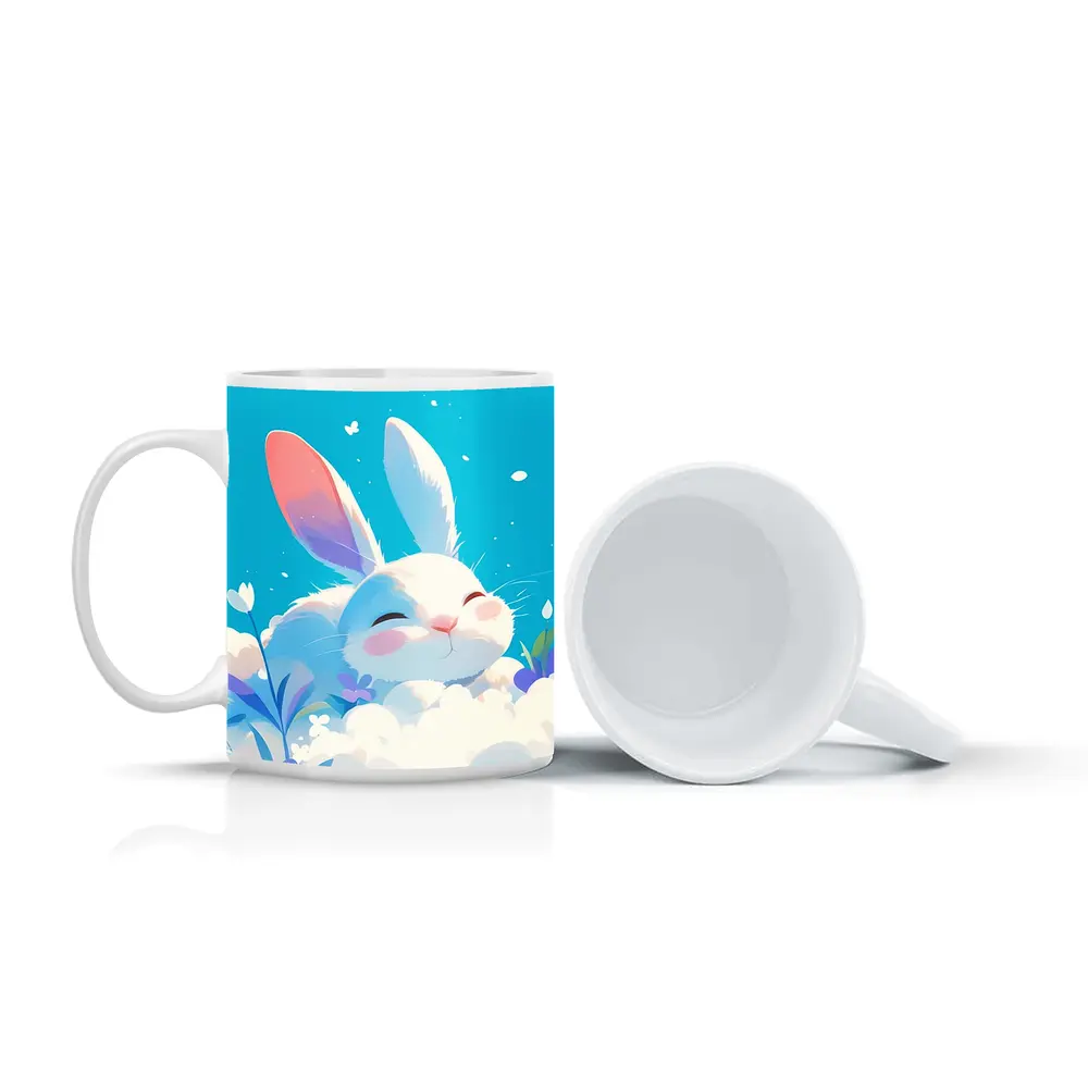 Cute White Bunny Sleeping on Clouds – Mugs