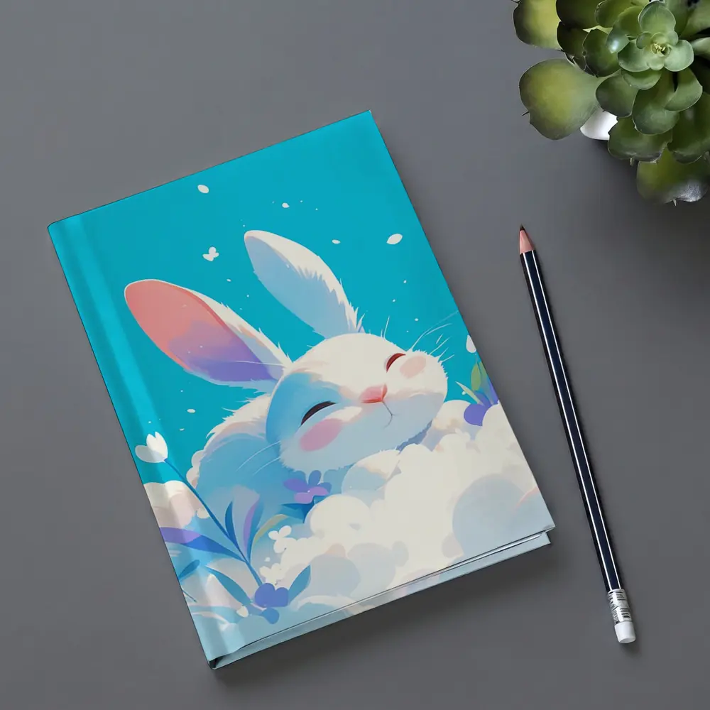Cute White Bunny Sleeping on Clouds – Notebooks