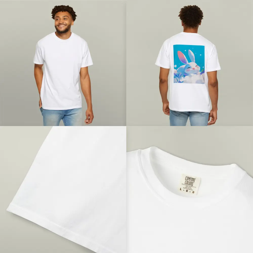Cute White Bunny Sleeping on Clouds – T-Shirts