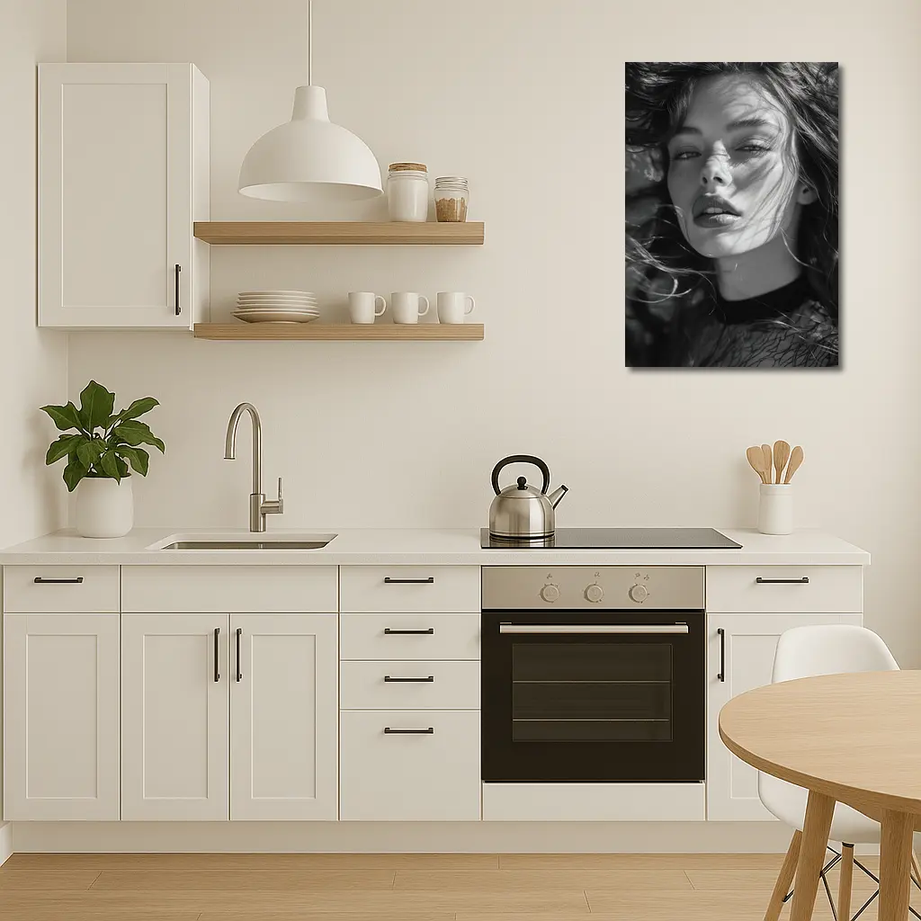 Black and White Woman Portrait Sunlight Hair – Wall Art