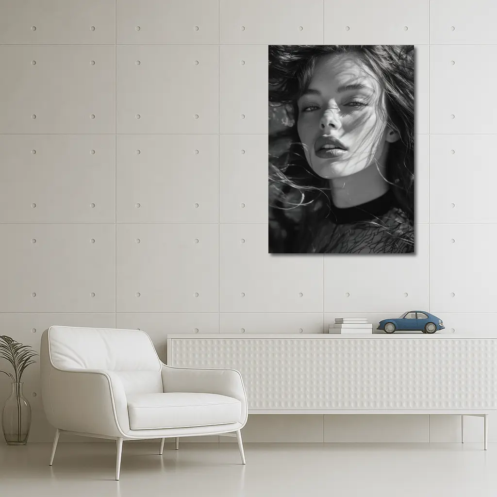 Black and White Woman Portrait Sunlight Hair – Wall Art