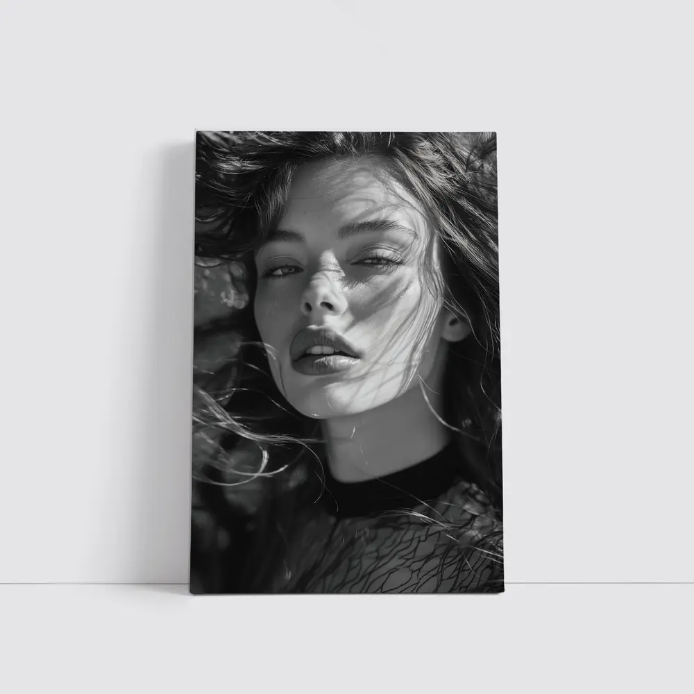 Black and White Woman Portrait Sunlight Hair – Wall Art