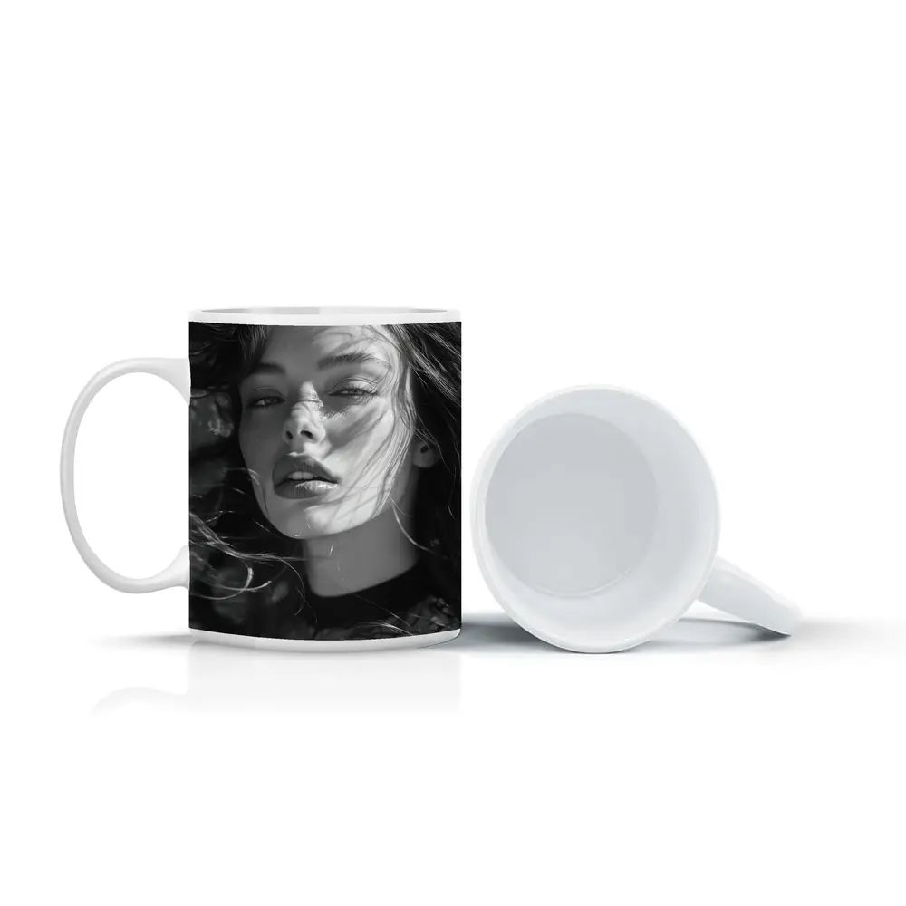 Black and White Woman Portrait Sunlight Hair – Mugs