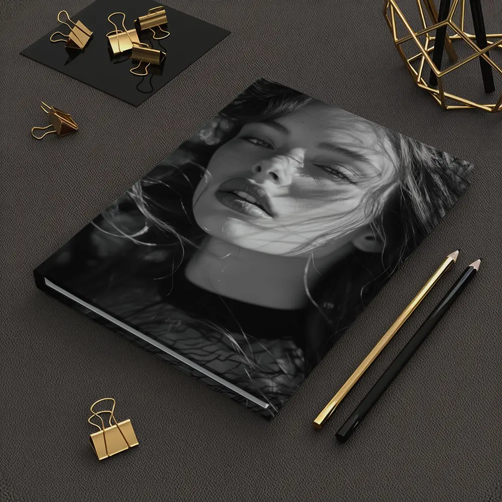 Black and White Woman Portrait Sunlight Hair – Notebooks