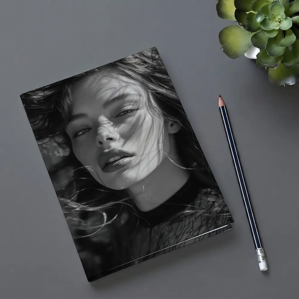 Black and White Woman Portrait Sunlight Hair – Notebooks