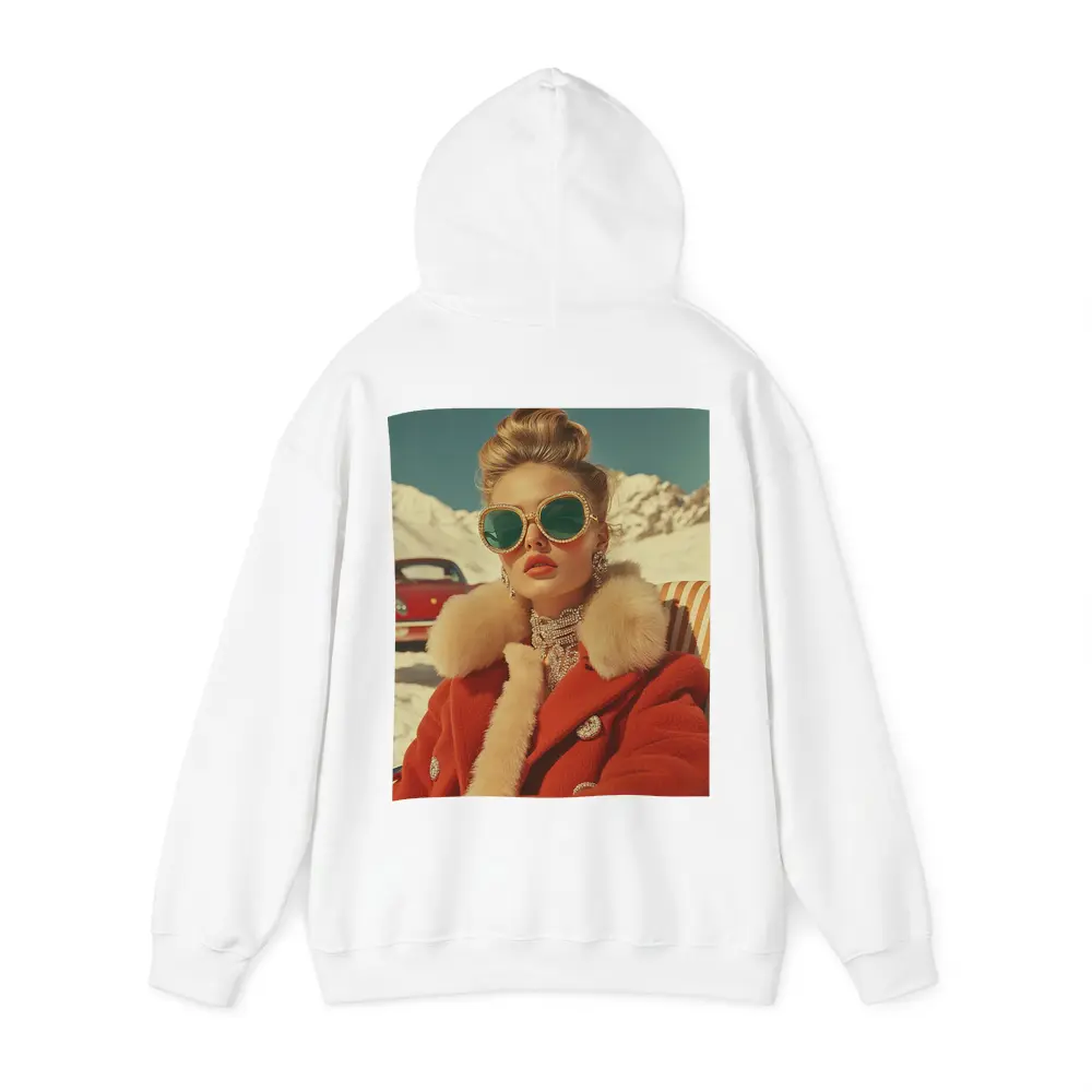 Retro Fashion Woman Red Coat Snowy Alps – Hoodies