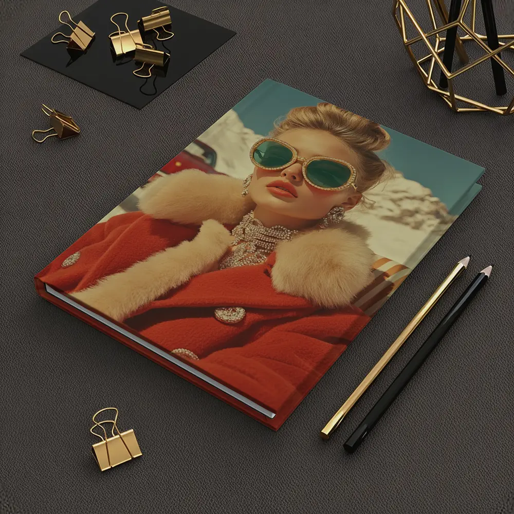 Retro Fashion Woman Red Coat Snowy Alps – Notebooks