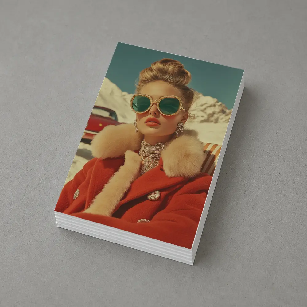 Retro Fashion Woman Red Coat Snowy Alps – Postcards
