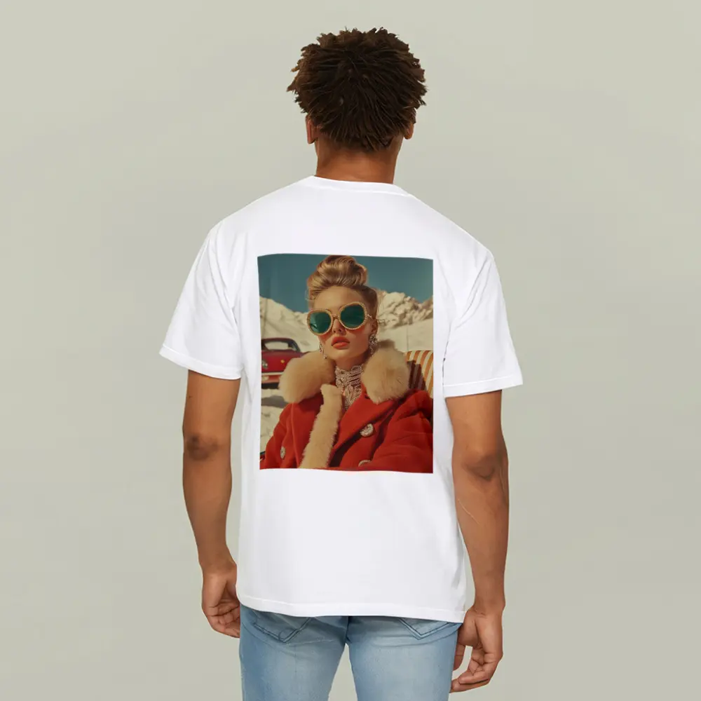 Retro Fashion Woman Red Coat Snowy Alps – T-Shirts