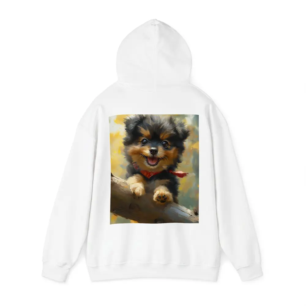 Happy Yorkie Puppy Oil Painting Yellow Background – Hoodies