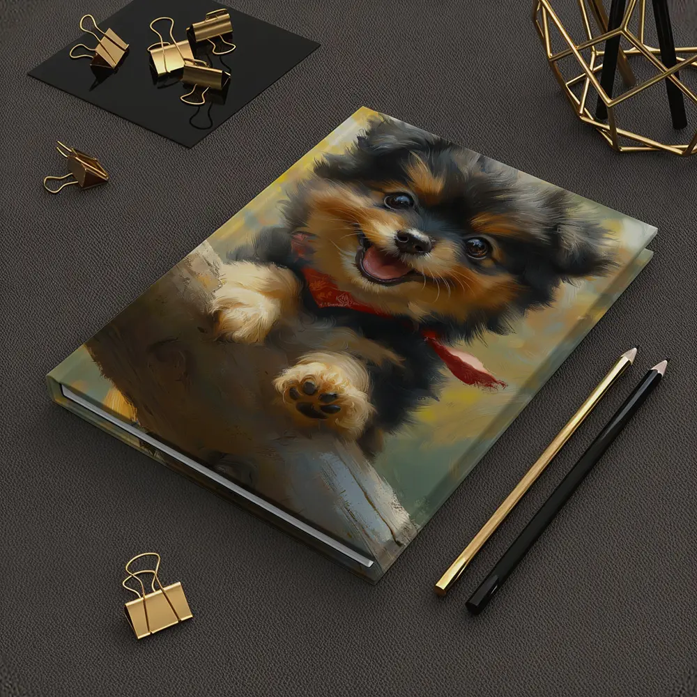 Happy Yorkie Puppy Oil Painting Yellow Background – Notebooks