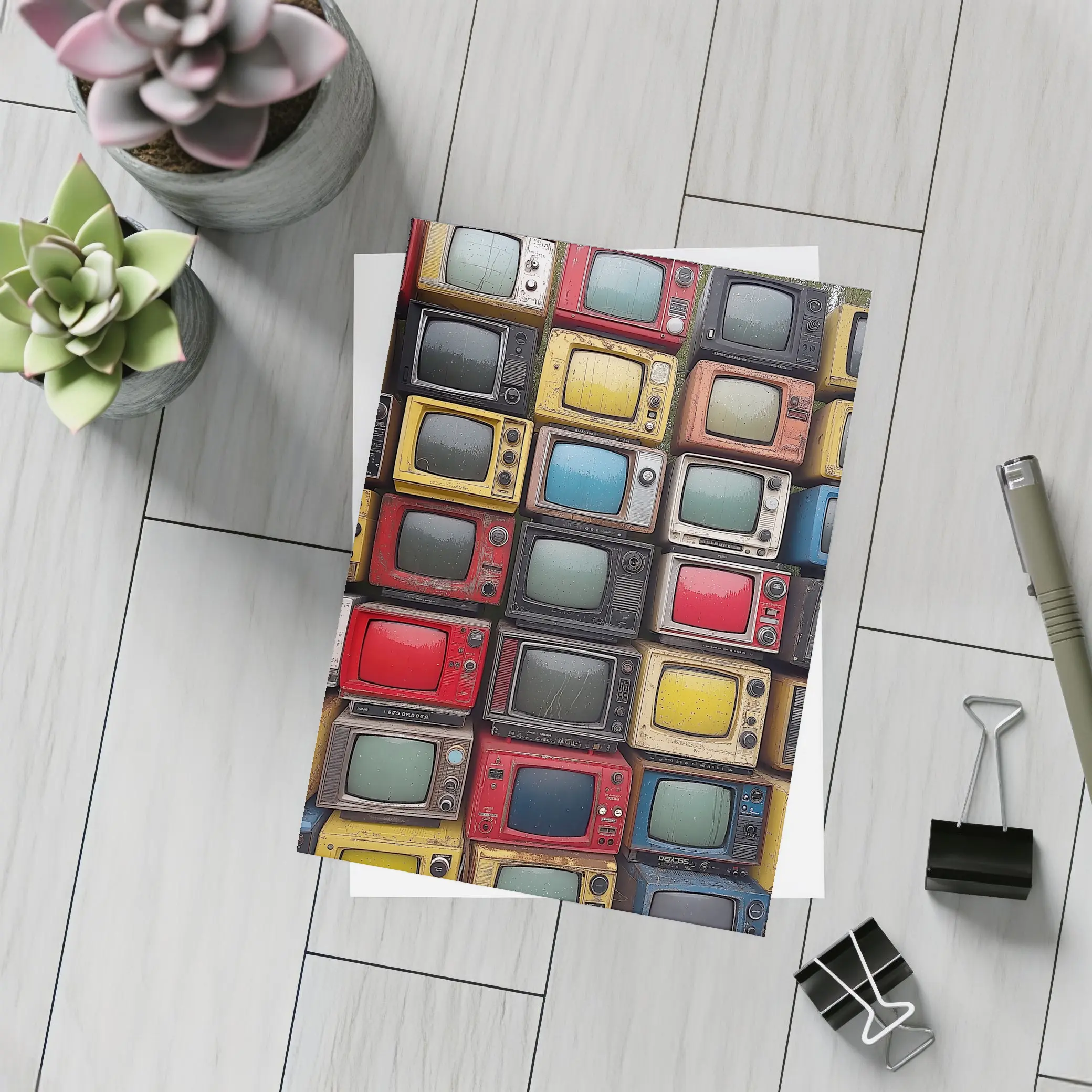 Stacked Vintage Color Televisions Outdoor Wall – Postcards
