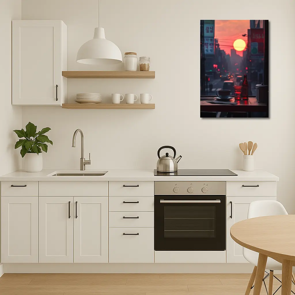Seoul Street Sunset Coffee Shop Window View – Wall Art