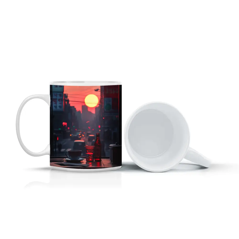 Seoul Street Sunset Coffee Shop Window View – Mugs