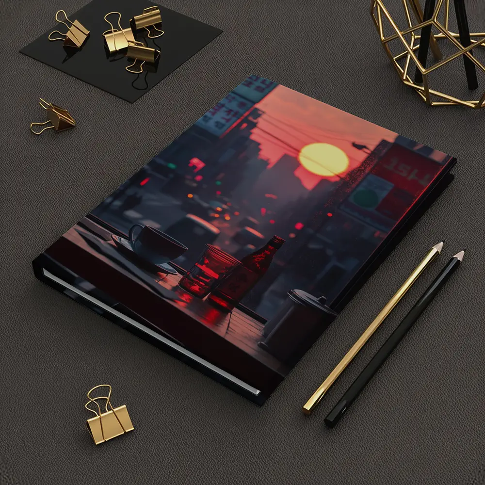 Seoul Street Sunset Coffee Shop Window View – Notebooks