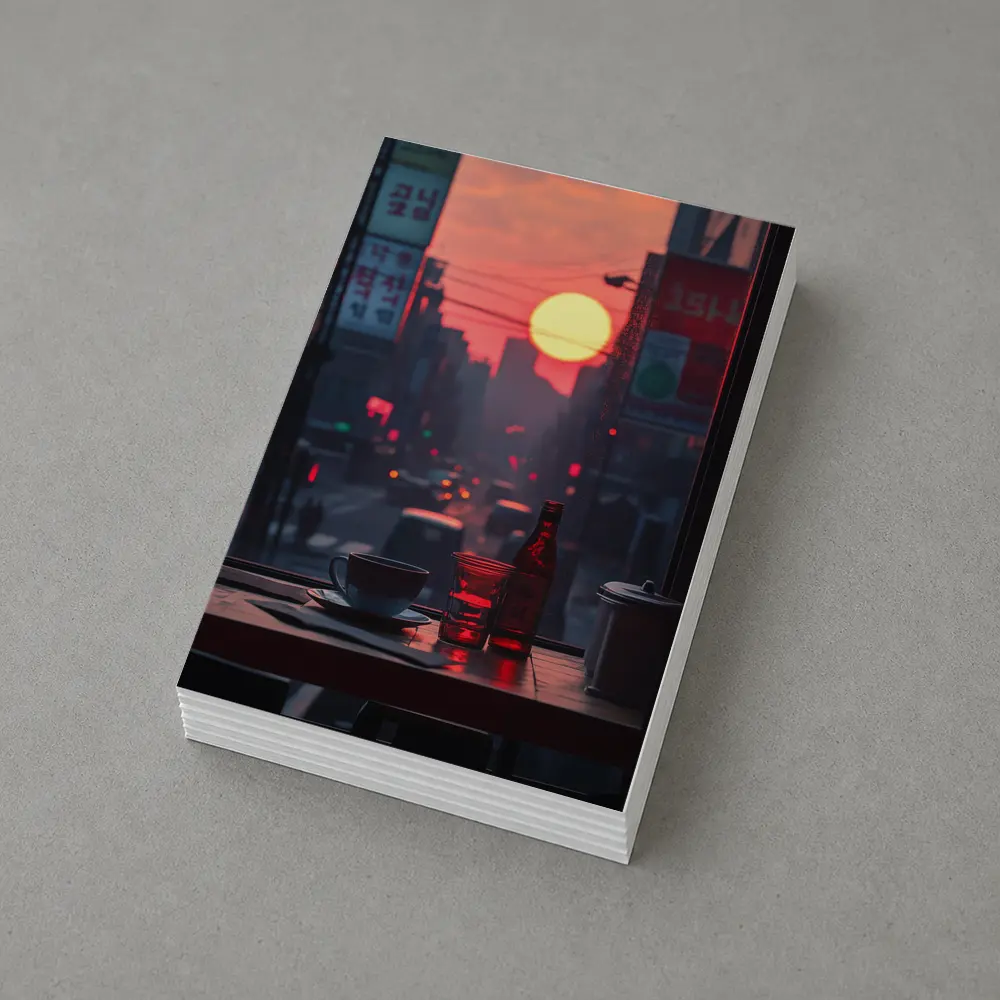 Seoul Street Sunset Coffee Shop Window View – Postcards