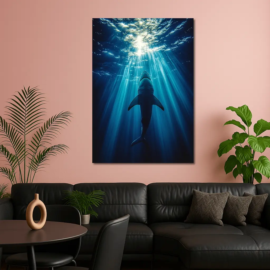 Great White Shark Deep Blue Ocean Light – Wall Art