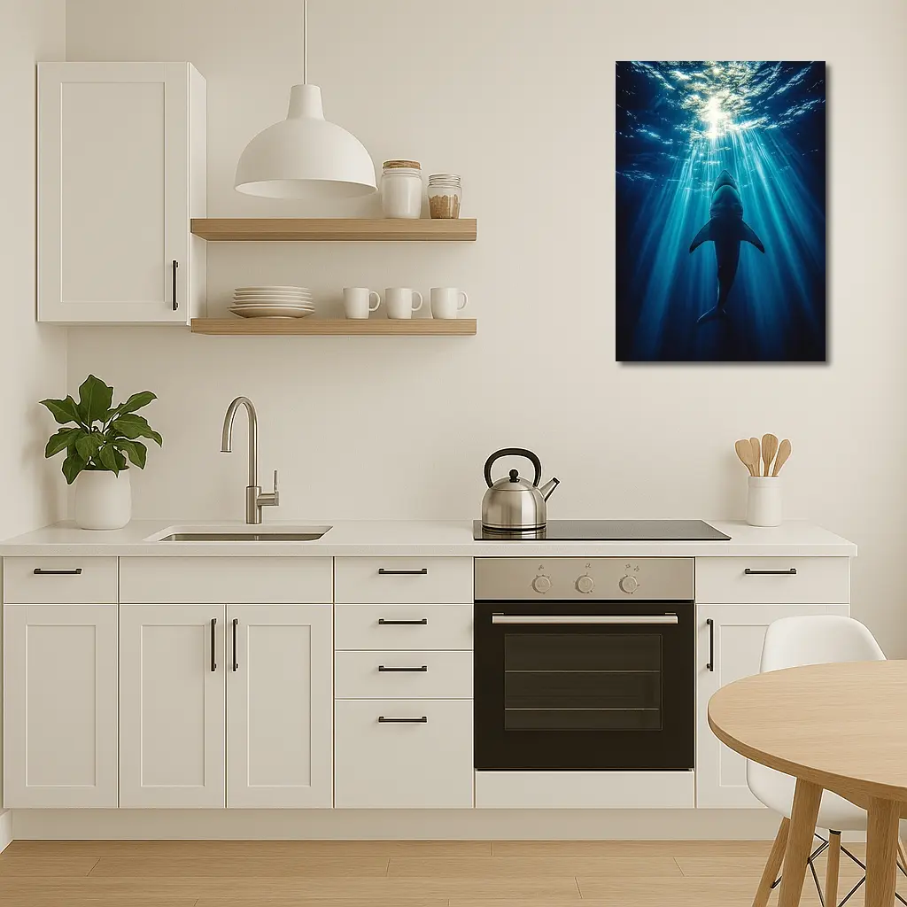 Great White Shark Deep Blue Ocean Light – Wall Art