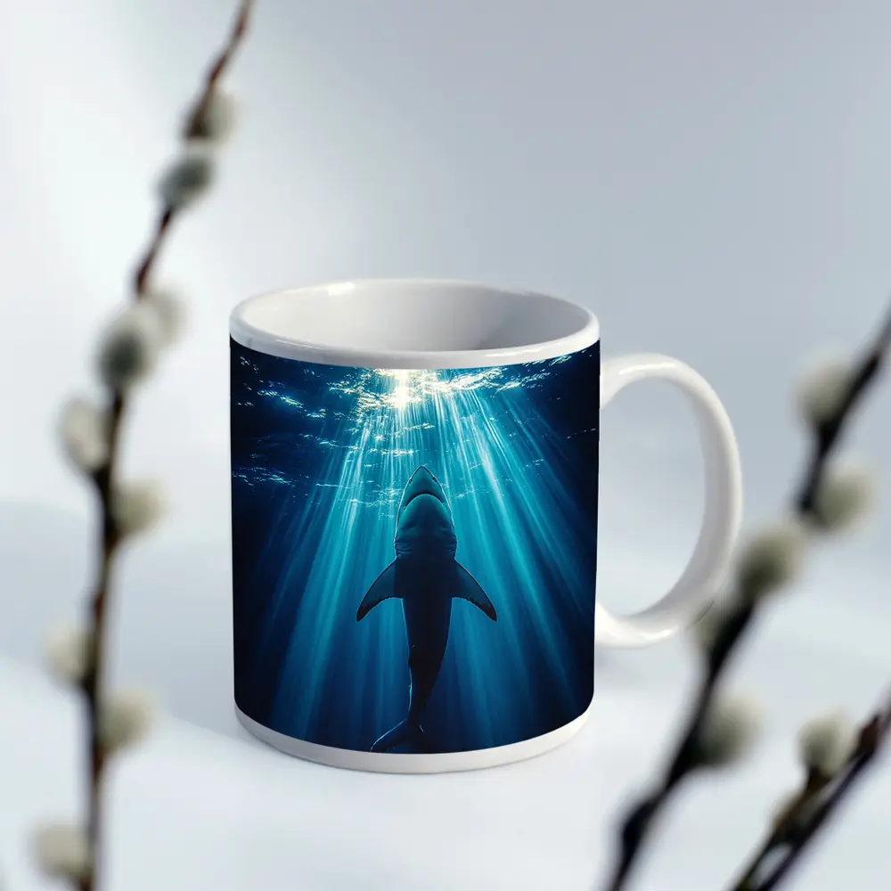 Great White Shark Deep Blue Ocean Light – Mugs