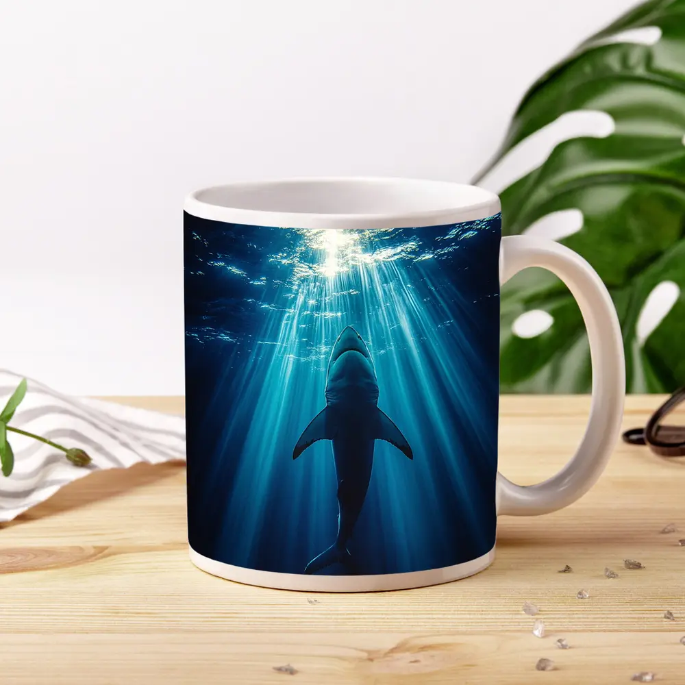 Great White Shark Deep Blue Ocean Light – Mugs