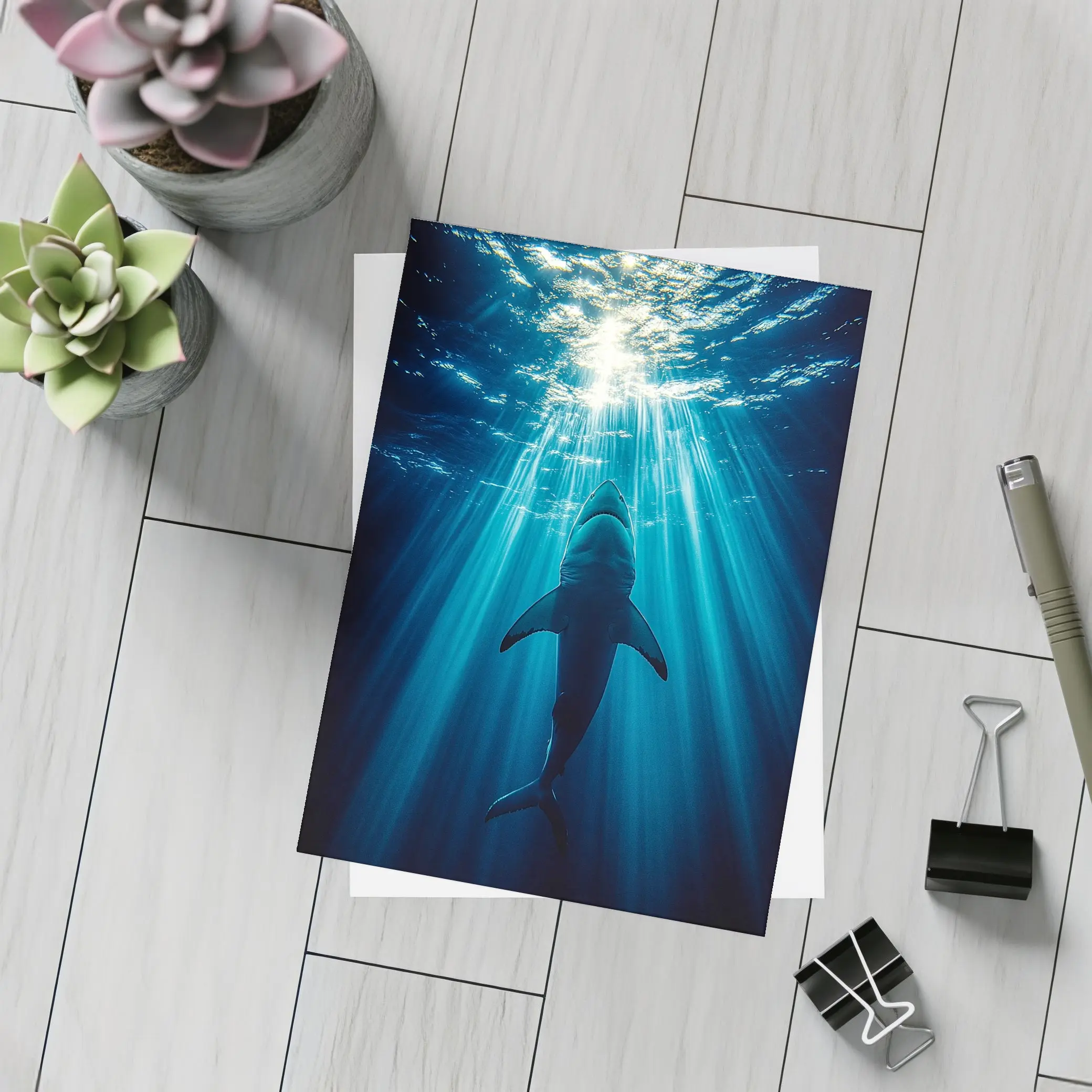 Great White Shark Deep Blue Ocean Light – Postcards
