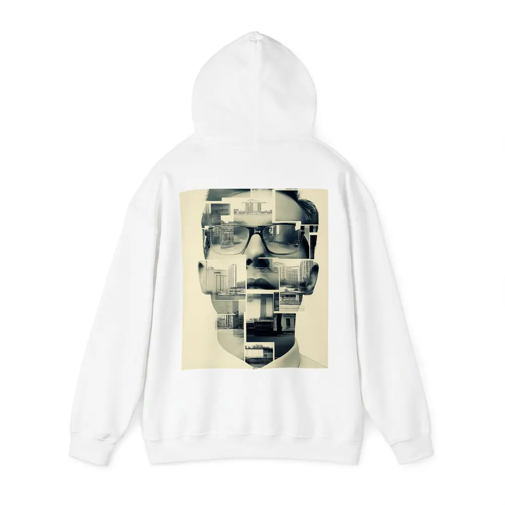 Man Portrait Collage City Buildings Black White – Hoodies