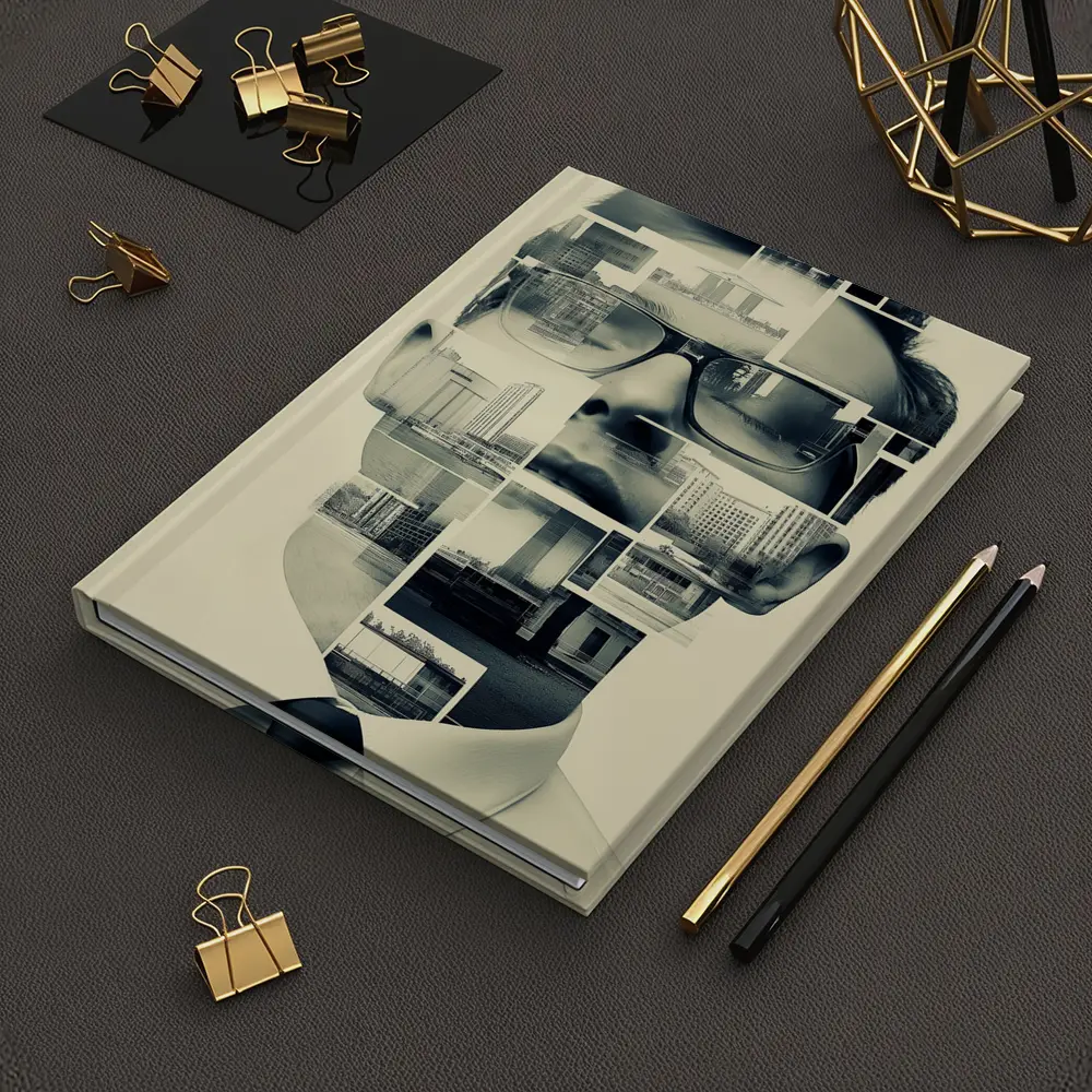 Man Portrait Collage City Buildings Black White – Notebooks