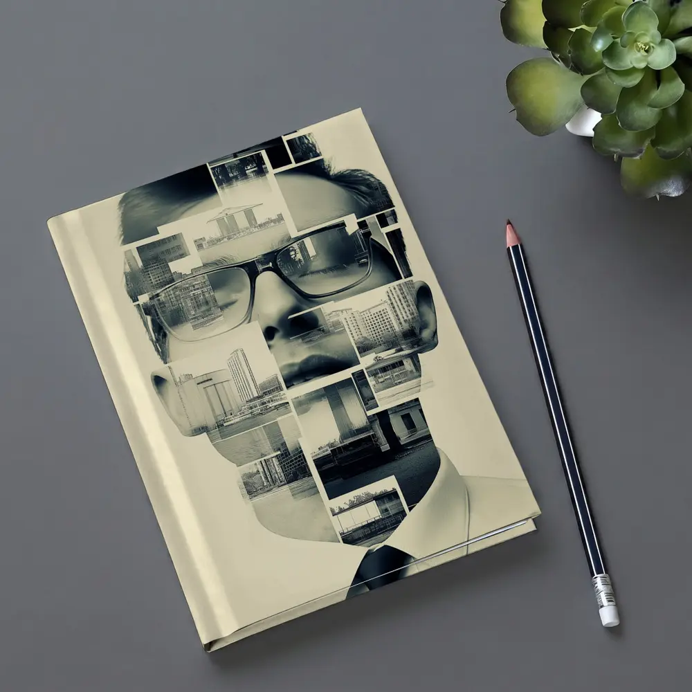 Man Portrait Collage City Buildings Black White – Notebooks