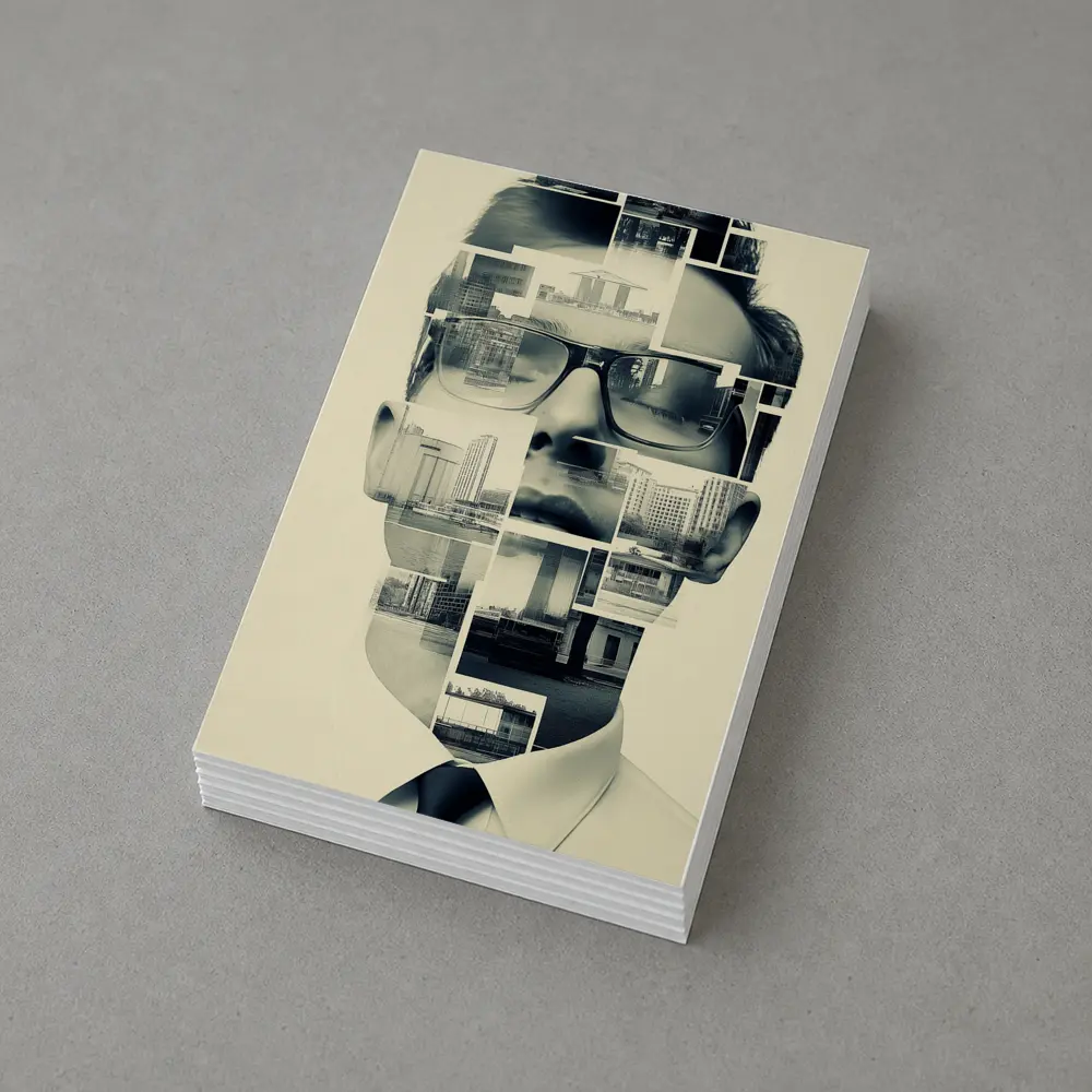 Man Portrait Collage City Buildings Black White – Postcards