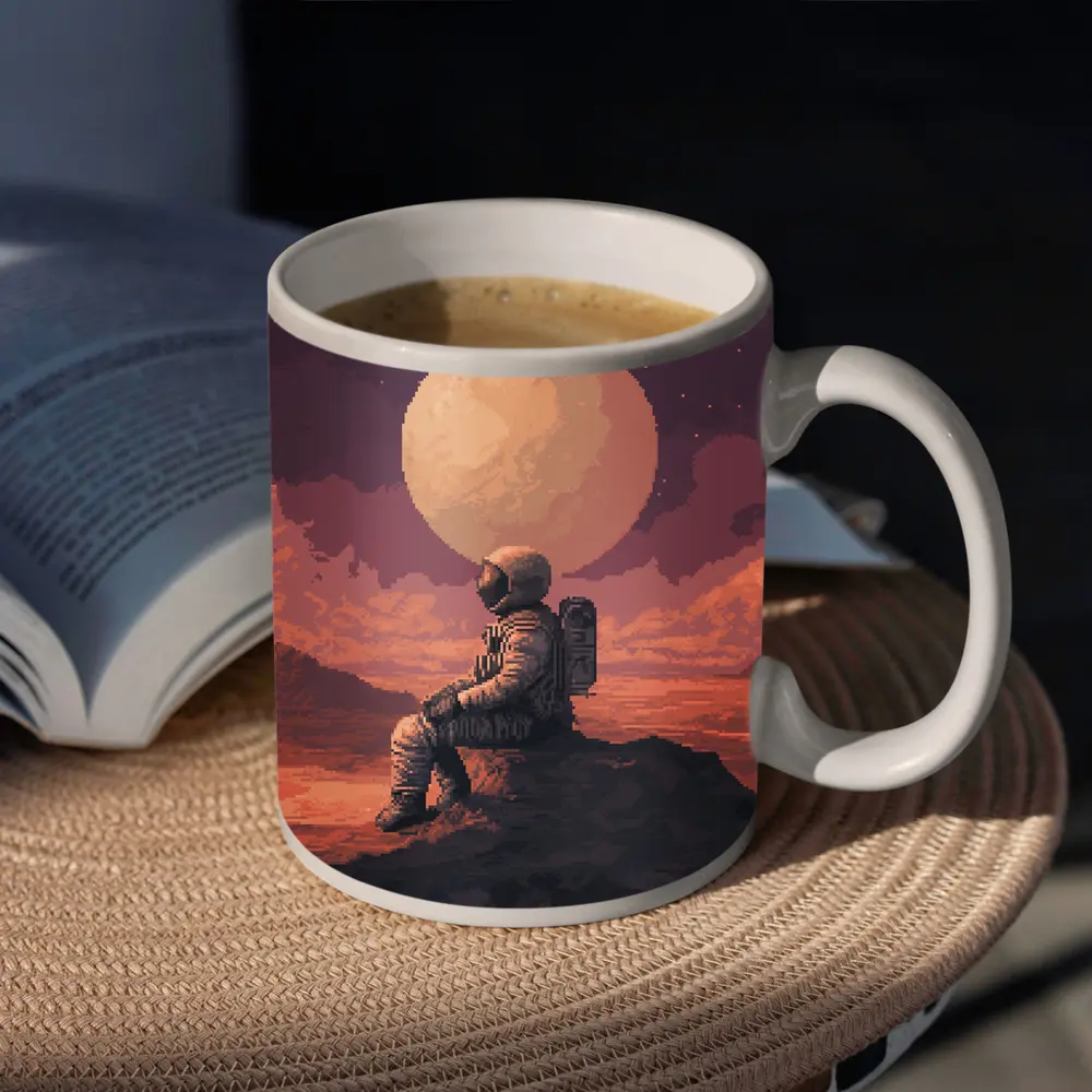 Pixel Art Astronaut Sitting On Mars – Mugs