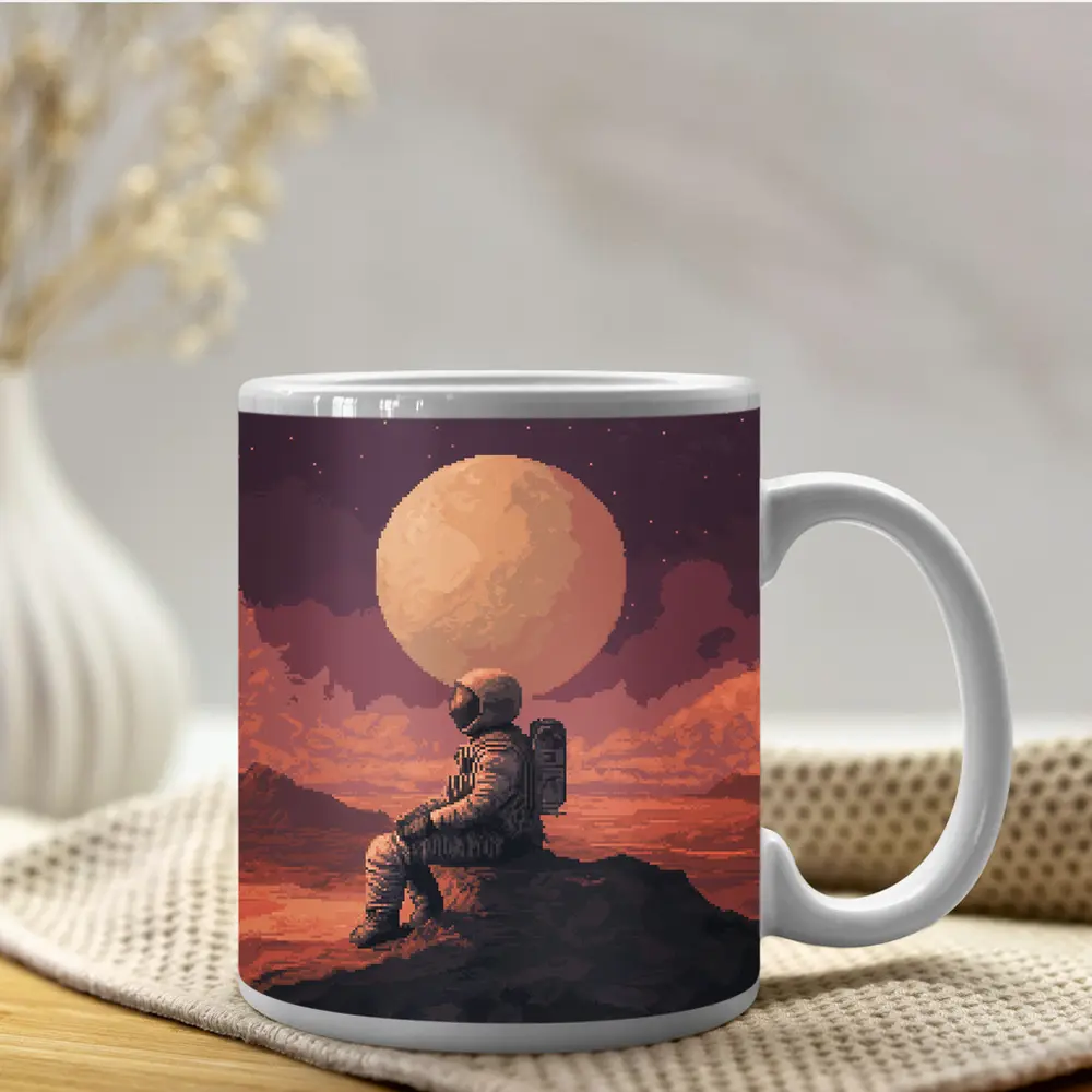 Pixel Art Astronaut Sitting On Mars – Mugs