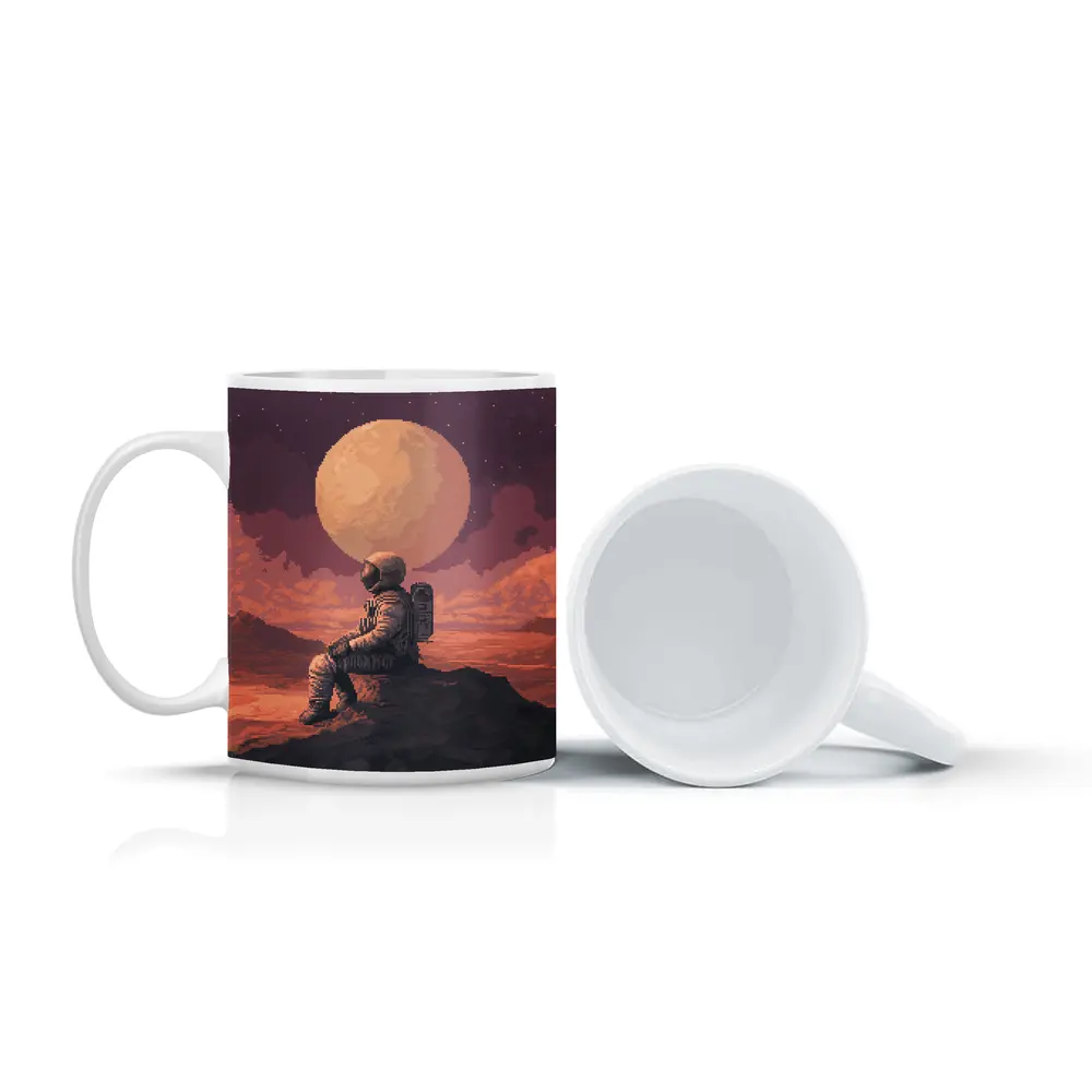 Pixel Art Astronaut Sitting On Mars – Mugs