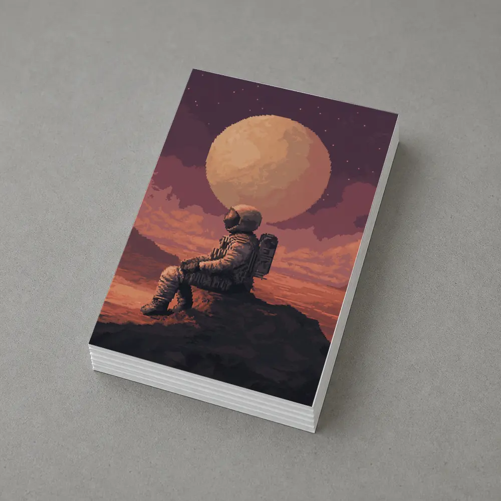 Pixel Art Astronaut Sitting On Mars – Postcards