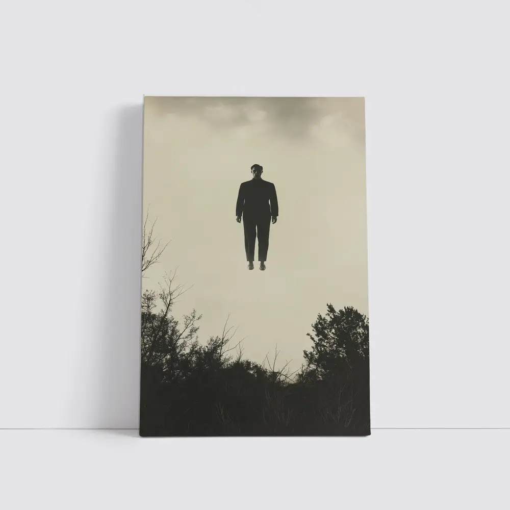 Floating Man Silhouette Above Dark Trees – Wall Art