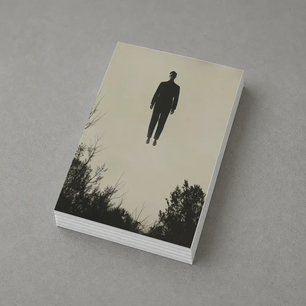 Floating Man Silhouette Above Dark Trees – Postcards